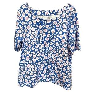 Kim Rogers Scalloped Neckline Animal Print Top, Size XL